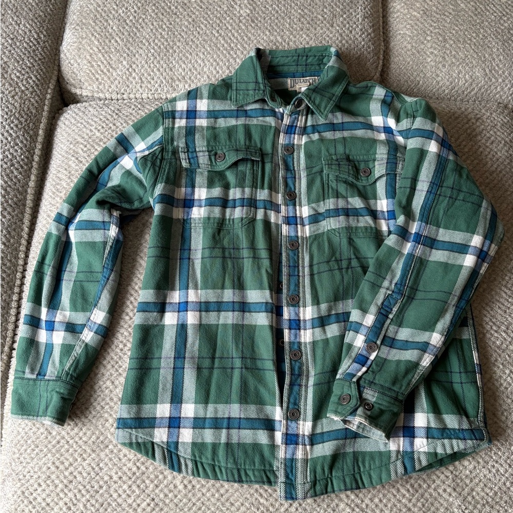 Duluth Trading Co Green and Blue Plaid Men's Shirt